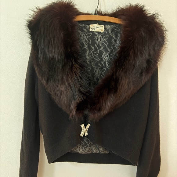 Pam Stewart Jackets & Blazers - Black & Brown Vintage Cardigan Pam Stewart Real Fur & Wool